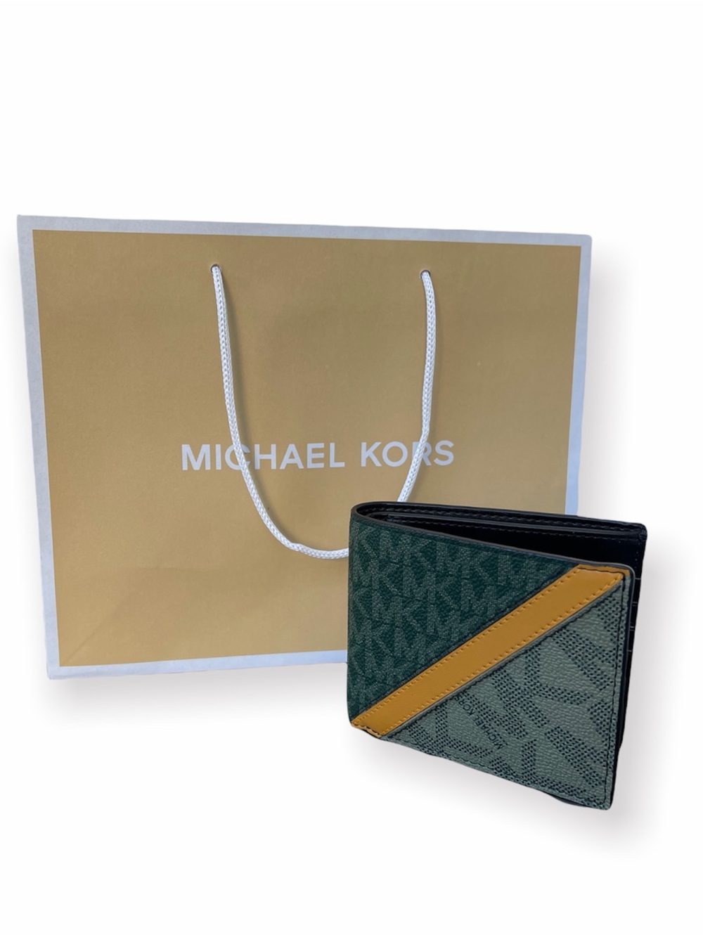 Michael Kors Green and Yellow Diagonal Logo Card Holder - Picture 8 of 8